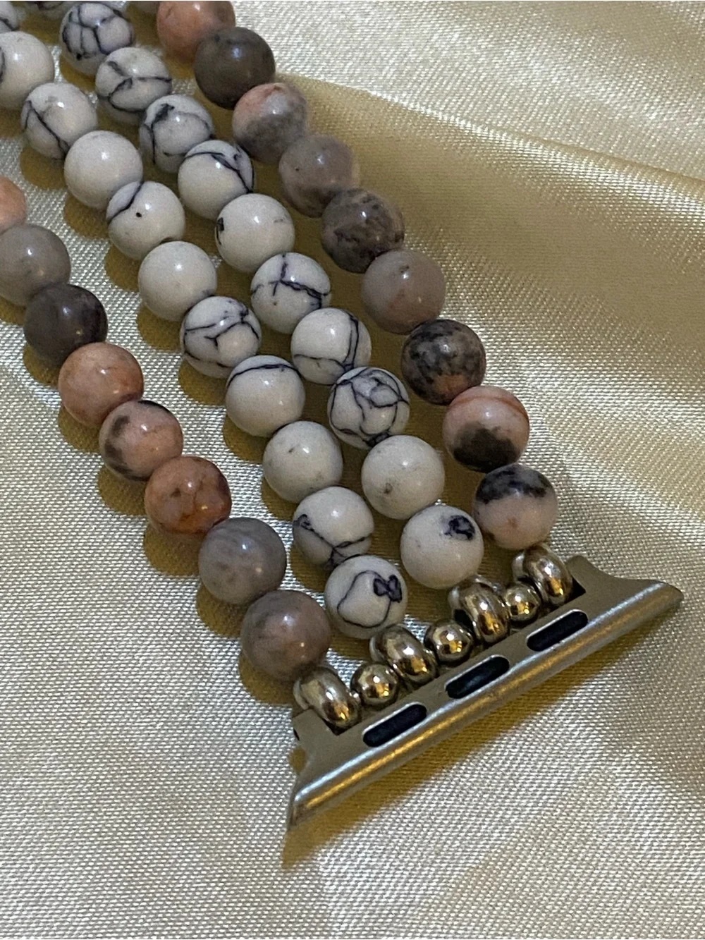 Howlite Rhodonite Gemstone Apple Watch Band 4 Strand Pink White 42mm 44mm 45mm